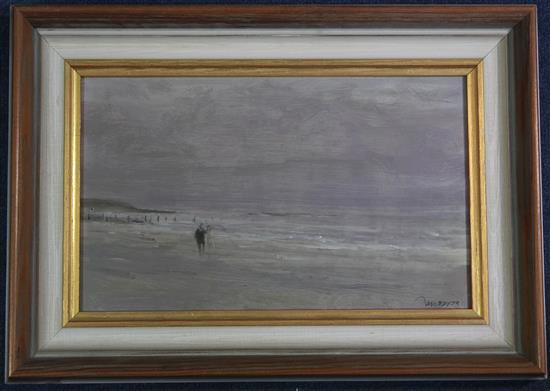 Edward Dawson (b.1941) Twilight on Alnmouth Beach and Girl at the mirror, 7 x 11.75in. and 9.5 x 6.5in.